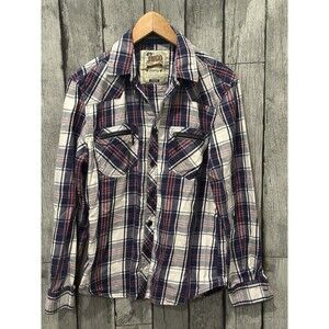 VTG JNCO Indigo Plaid Flannel Shirt Button Up Long Sleeve Men's MEDIUM